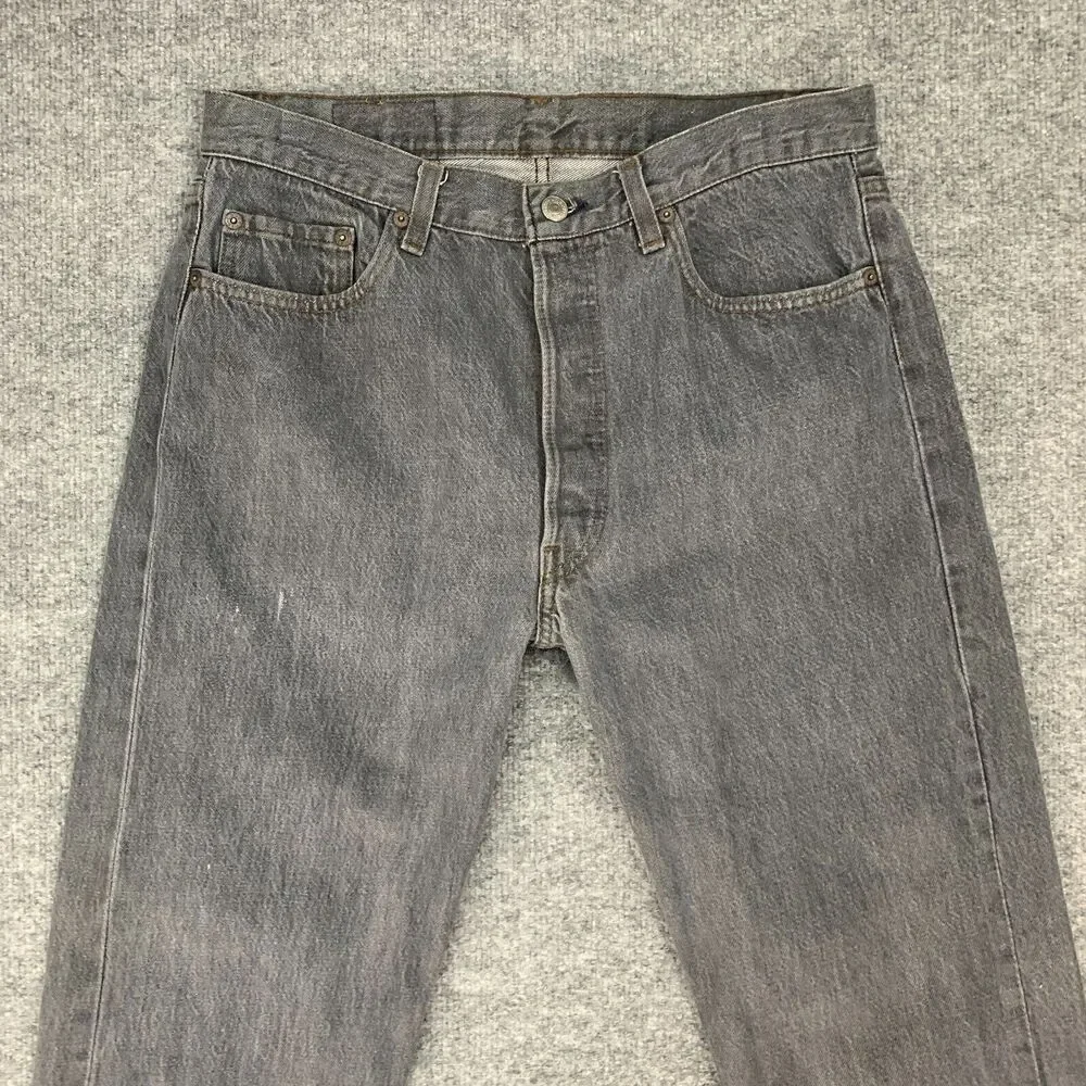 Vintage Levis 501 Jeans Mens 34X30 Gray Denim Straight Overlock Stitch Made USA
